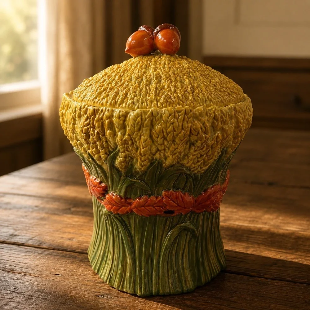 Department 56 Harvest Wheat Ceramic Cookie Jar Autumn Leaf Acorn Fall Decor